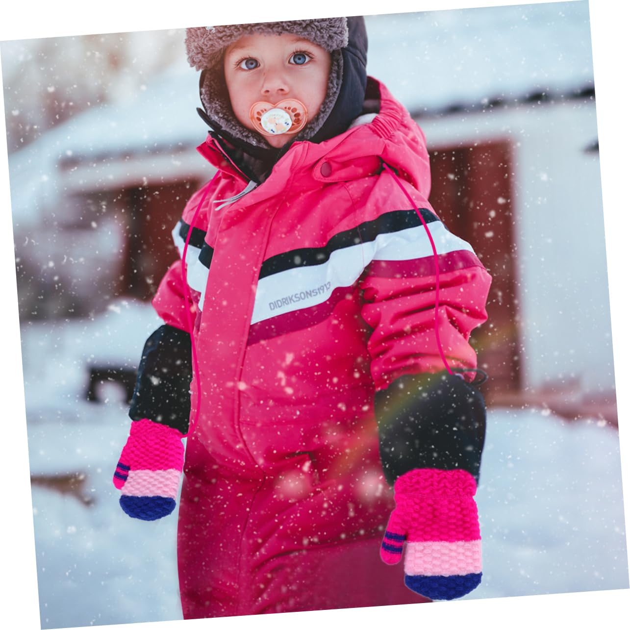 BESTYASH Cartoon Mitten Double Gloves 2 Pairs of Knitted Warm Gloves for Boys and Girls Winter Warmth Wash