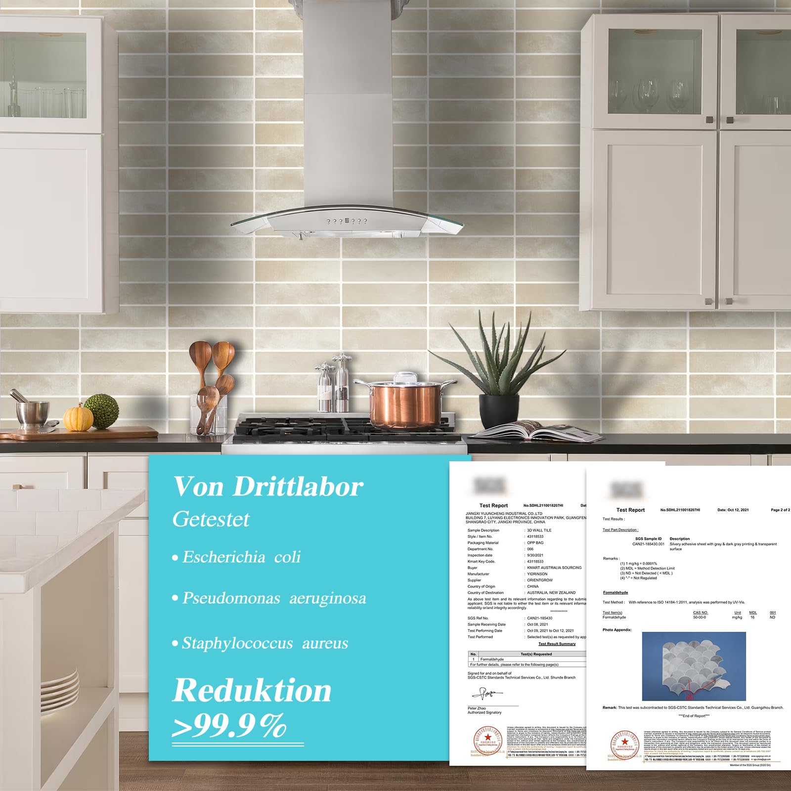 Azulejos Adhesivos Cocina 10-Piezas, 3D Pegatinas de Baldosas, Vinilo Adhesivo Pared para Cocina y Baño (K-Beige-22.9x29cm)