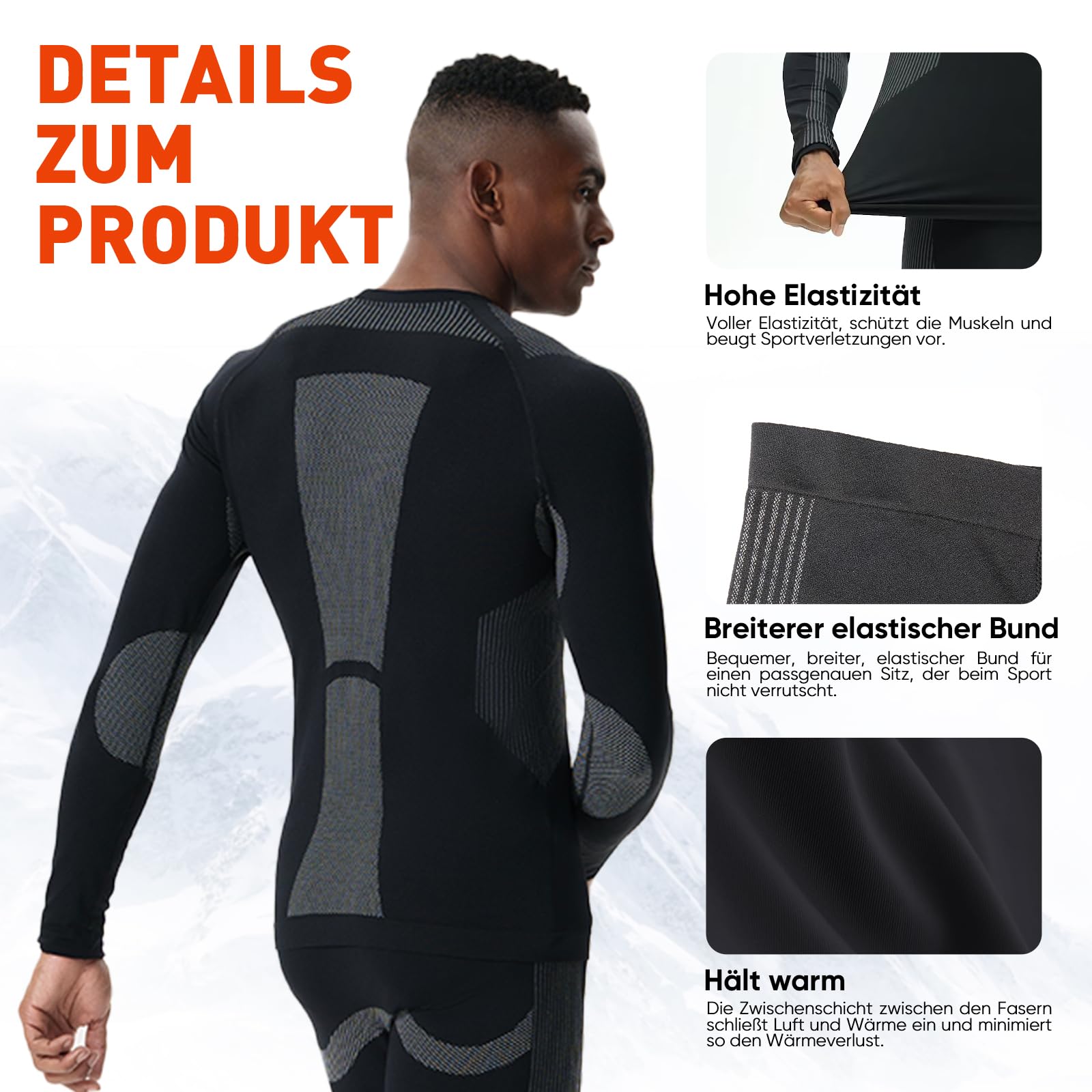 FlowFlex Herren Funktionswäsche Skiunterwäsche Herren Set,Thermounterwäsche Männer Sport für Joggen,Radfahren,Fußball,Skifahren,Motorrad