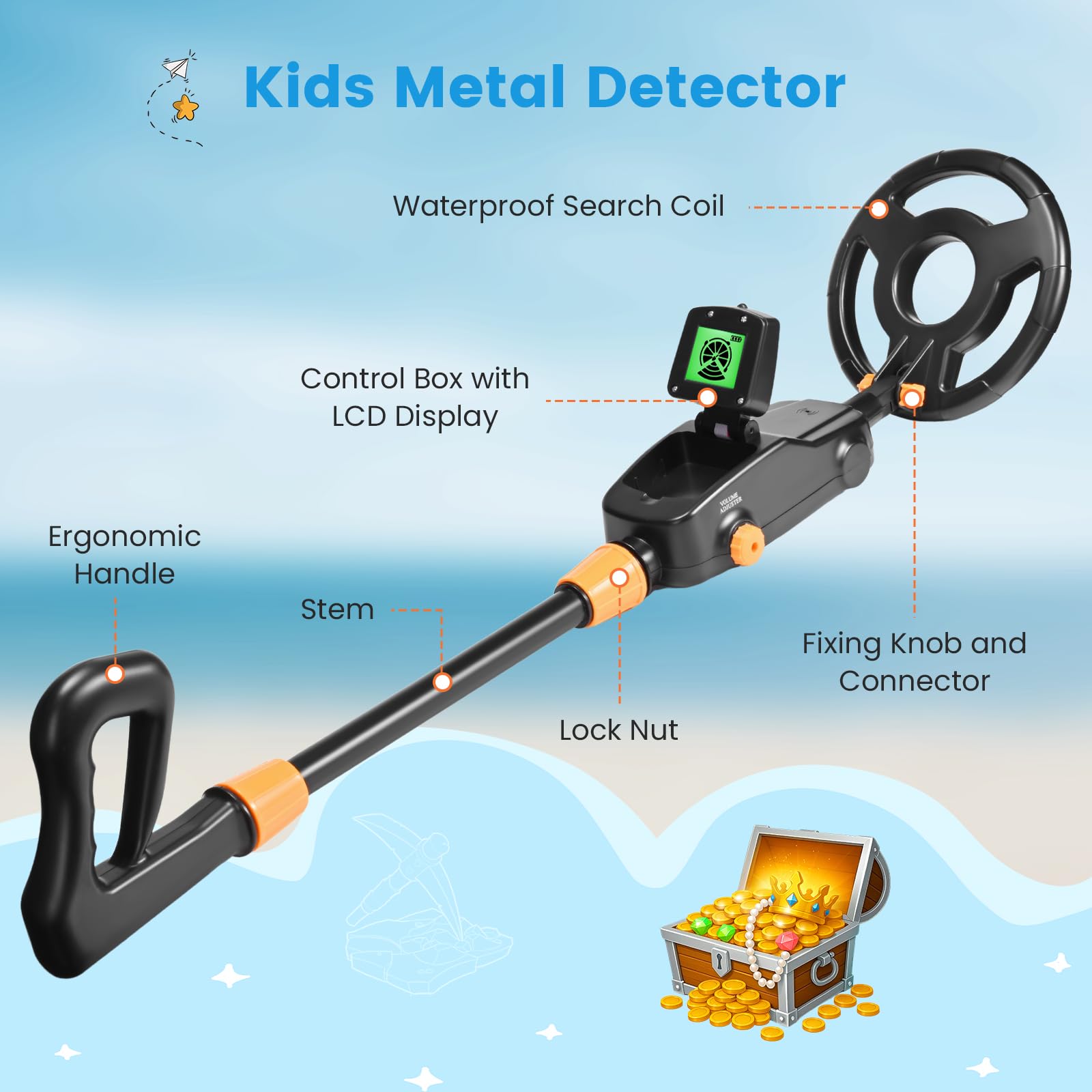 Détecteur de Métaux Enfants, Détecteur de Haute Précision Métaux avec Écran LCD, Detecteur de Metaux Très Sensible avec Bobine de Recherche étanche pour Enfants Exploration