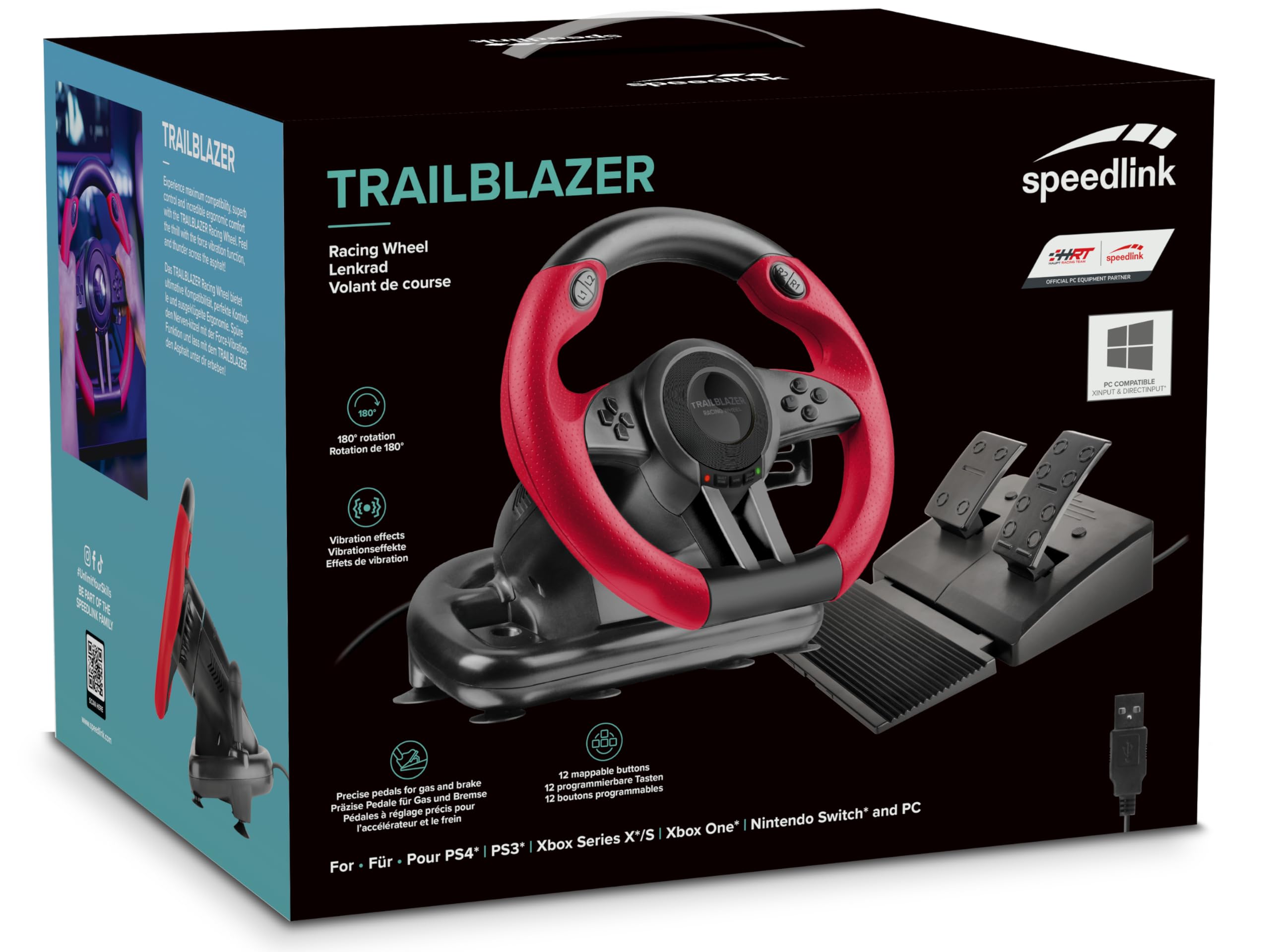 Speedlink TRAILBLAZER Racing Wheel Volante da gioco PS3 PS4 Xbox Series X S One PC paletta cambio leva cambio pedali regolabili nero rosso