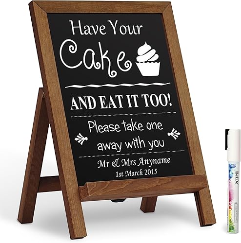 Miniatura 8 de QUEENLINK Cartel de pizarra con soporte, tablero de tiza con marco de madera, no magnético