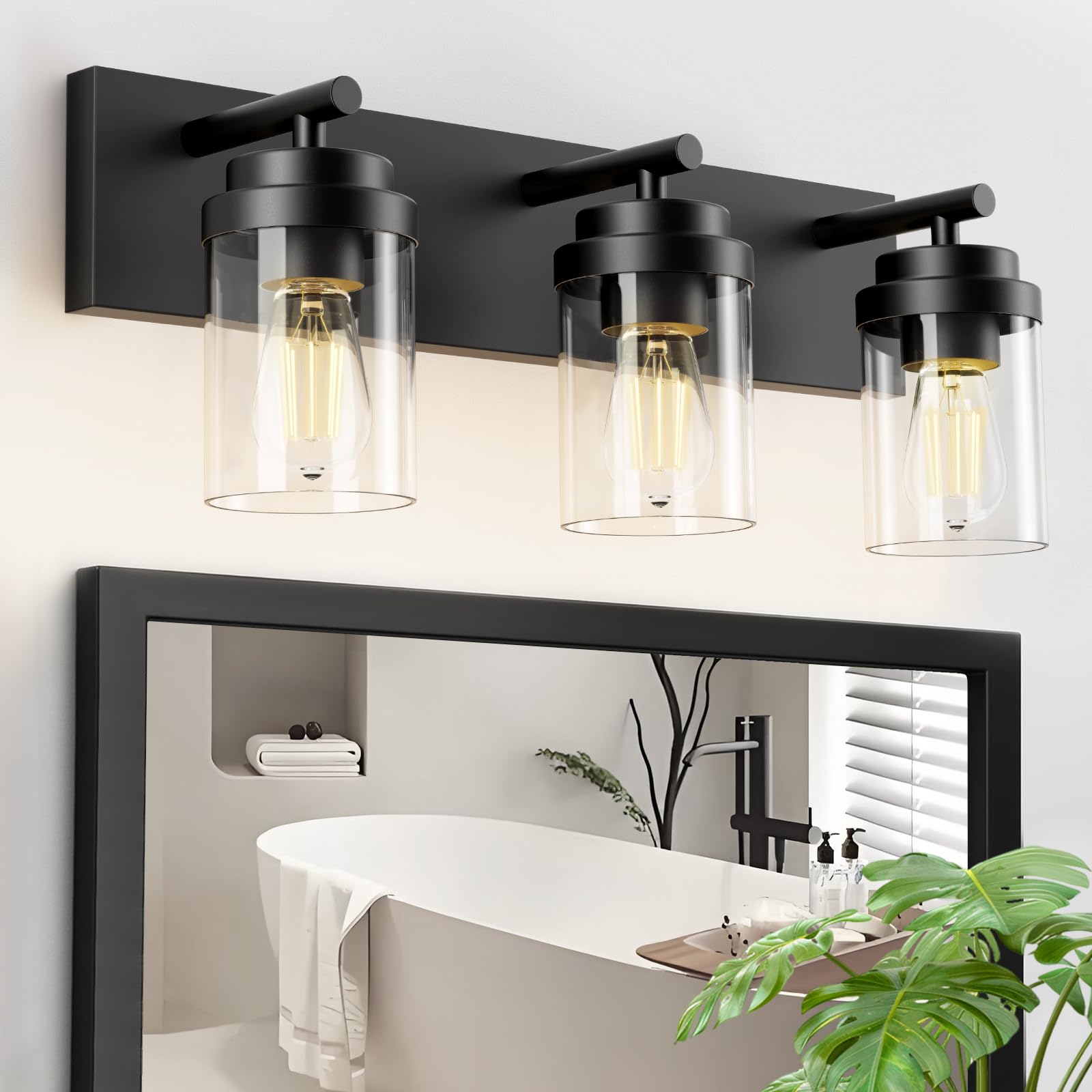 IZORRO Bathroom Vanity Light Fixture 3-Light 22 Inch Matte Black Bathroom Light Fixtures Over Mirror with Clear Glass