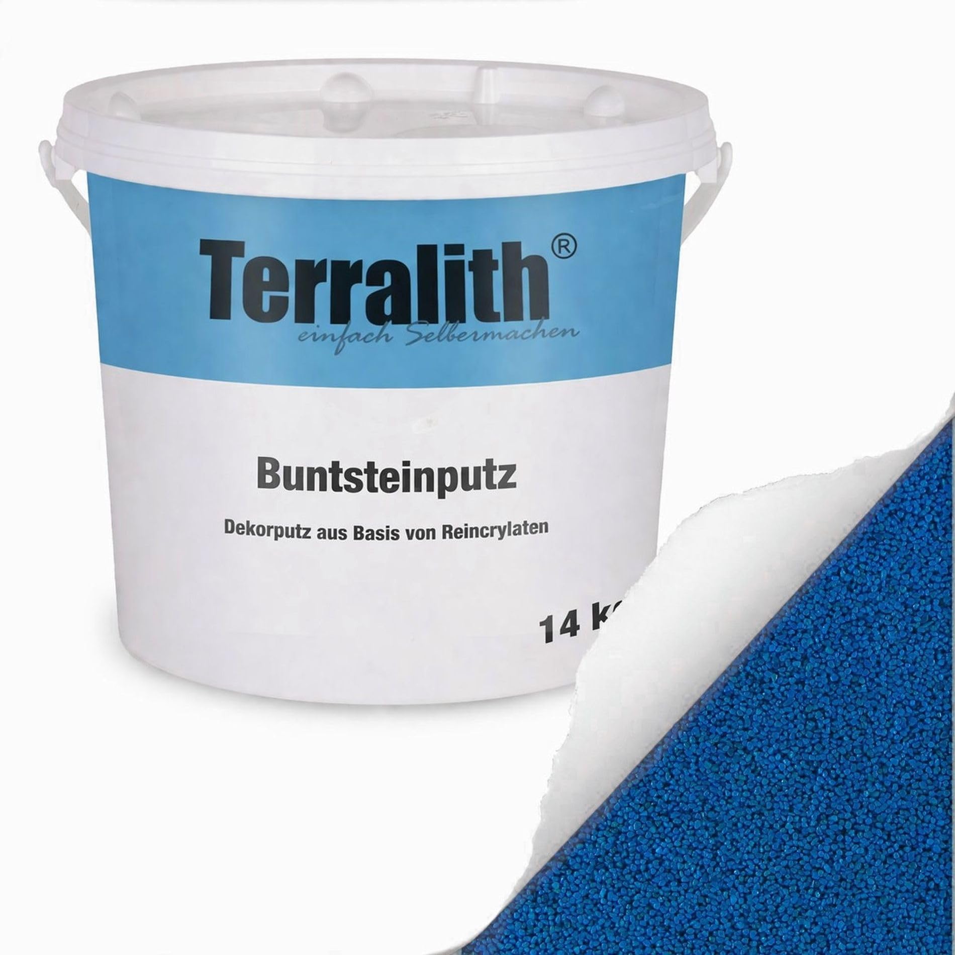 Terralith Buntsteinputz 14kg in blau, Sockelputz für Innen und Außen mit Reinacrylat Bindemittel aus Naturstein, 1-2mm Körnung (BSP22)