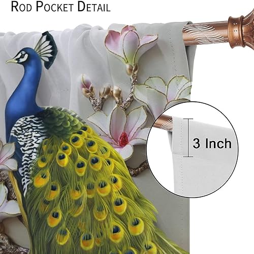 Miniatura 209 de Cortina opaca con estampado de pavo real, con estampado de animales retro, con bolsillo para cortinero y flores de peonía doradas, para dormitorio,