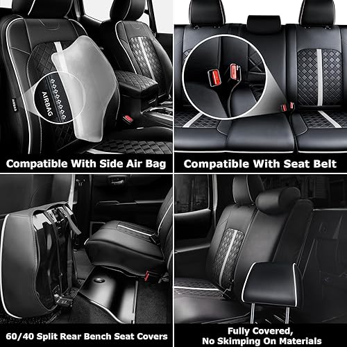 Miniatura 5 de Fundas de asiento de cuero para Tacoma Gen 3rd (2016-2023) Double & Crew Cab, para SR, SR5, Limited, TRD Pro, TRD Sport, TRD Off-Road, Trail Special