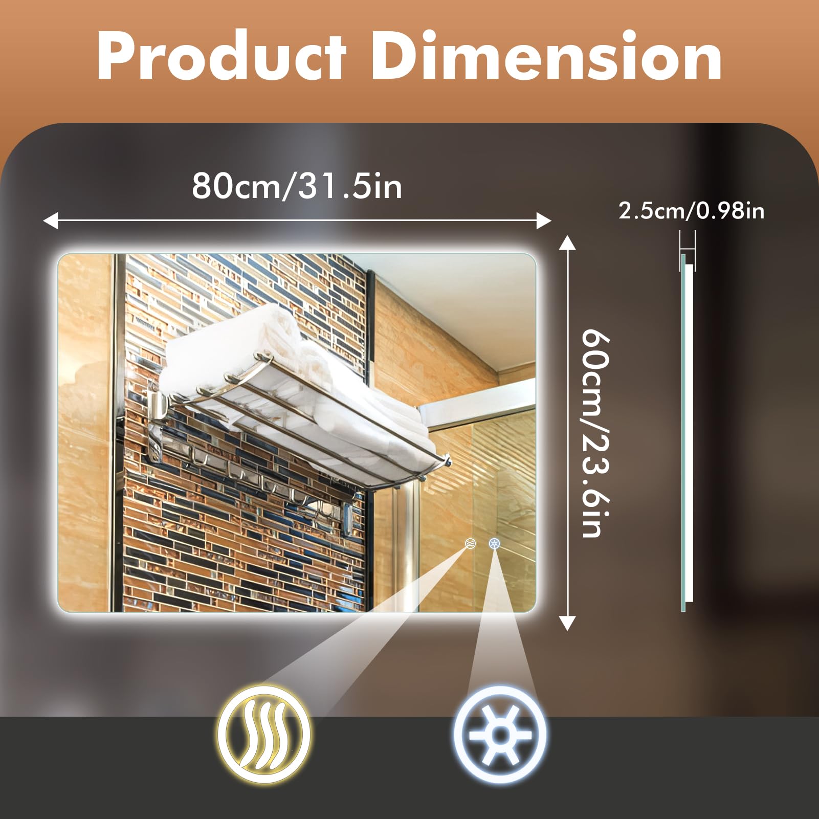 Specchio Bagno con Luce, 800×600mm Specchio da Parete per bagno