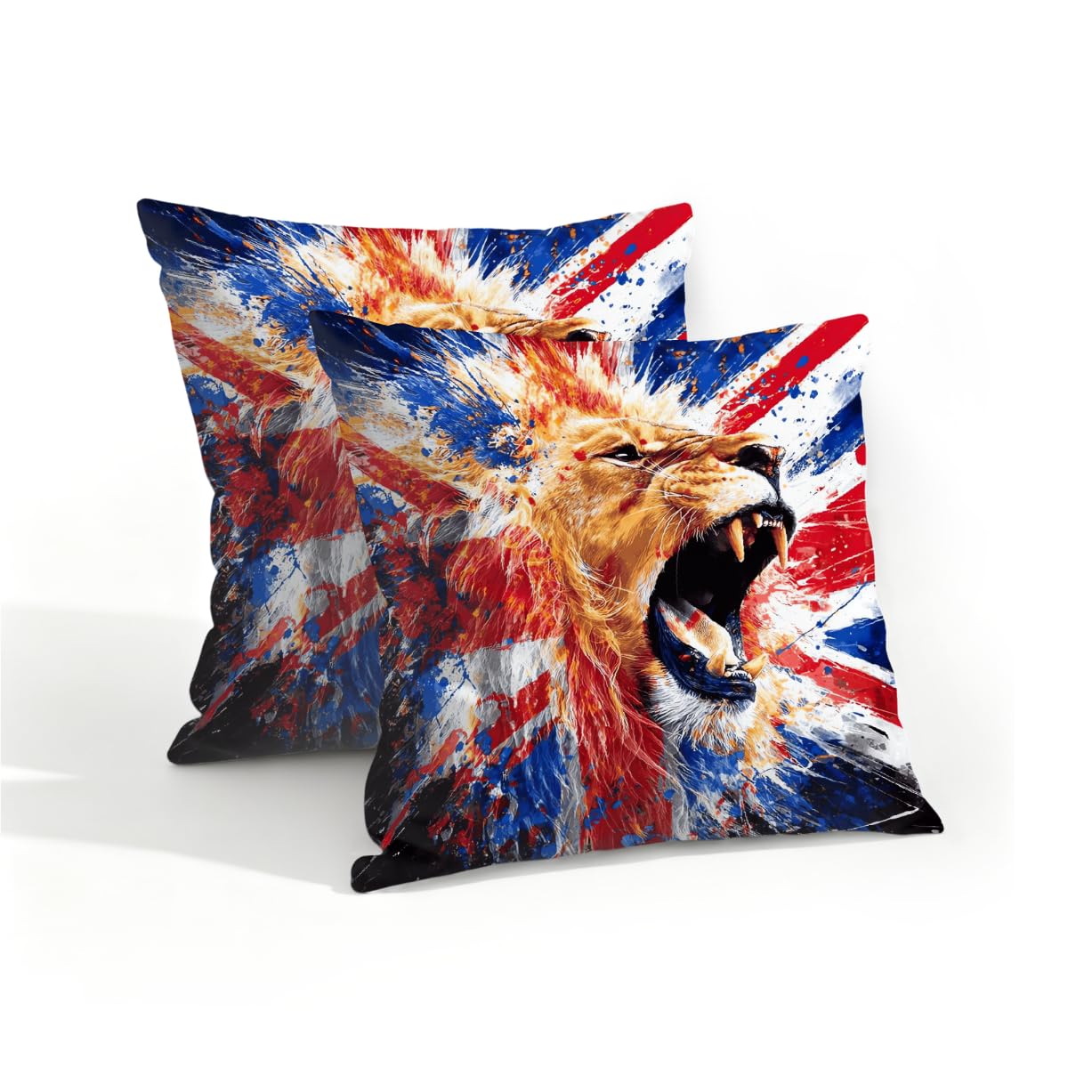 Outdoor Pillow Covers Waterproof Pillowcases 16x16in Set of 2 U.k. Flag Roaring Lion Art Decorative Throw Cushion Case for Couch Sofa Garden Patio Furniture