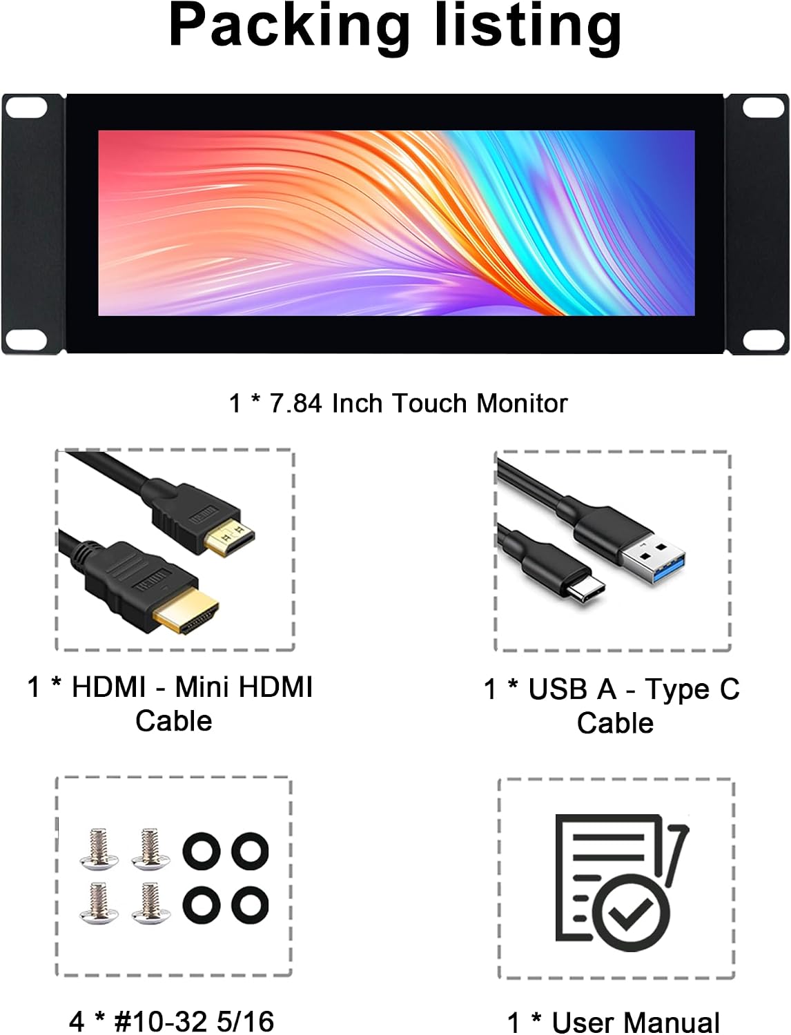 7.84 Inch 2U Rack Mount Touchscreen Monitor,1280×400 IPS Secondary Display with Speaker, Compatible with DeskPi RackMate T0/T1/T2/T0 Plus/T1 Plus/TL1, Tecmojo 4U/6U/9U/12U 10inch Server Rack Cabinet