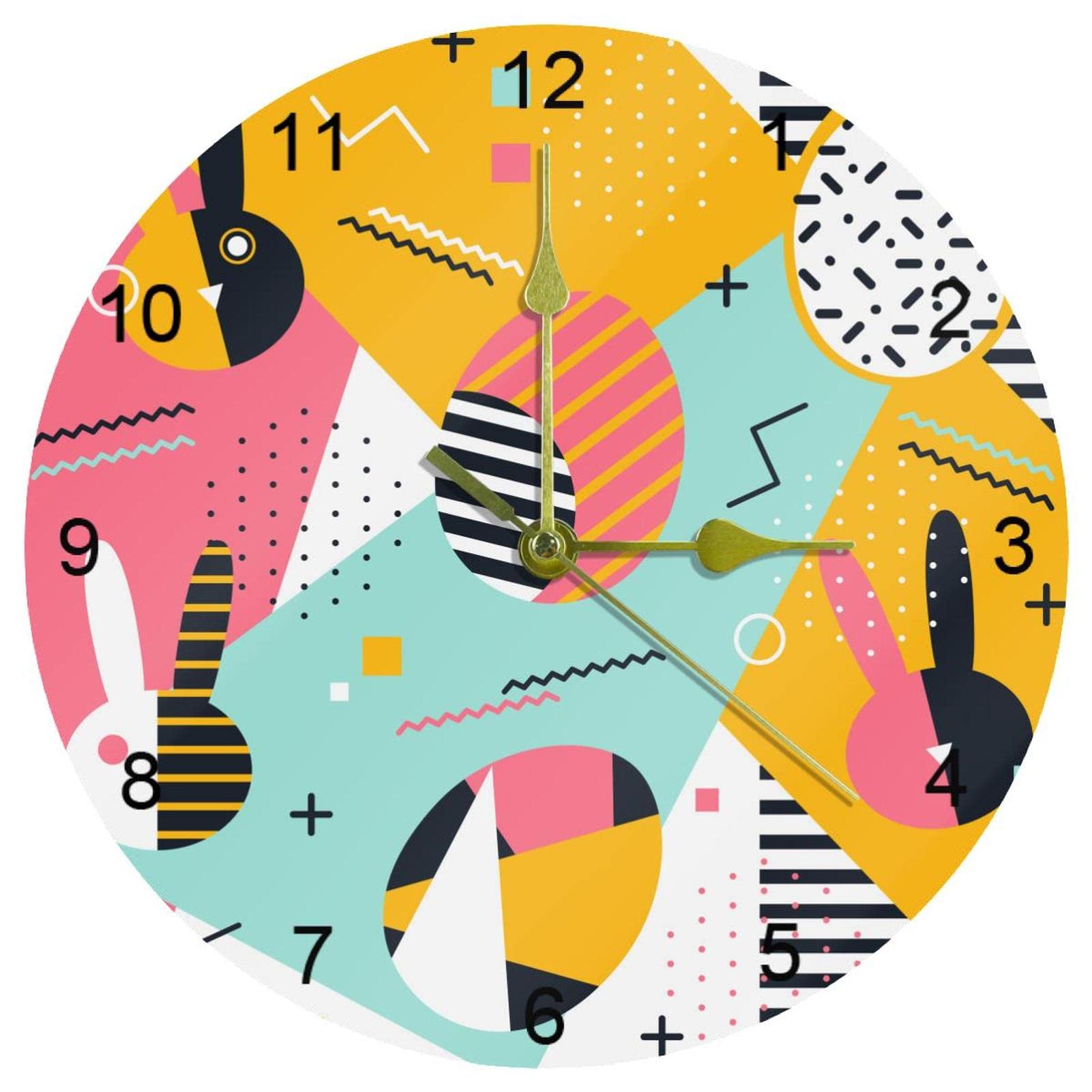 Horloge murale silencieuse Memphis forme œuf de Pâques 25 cm avec chiffres arabes