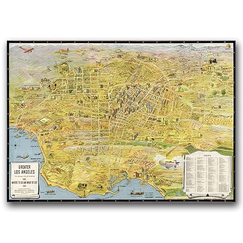 Vintage Posteria Mur 60x85 cm Design Image Vintage Affiche Retro Impression Art Toile - Ancienne carte de Los Angeles Cover