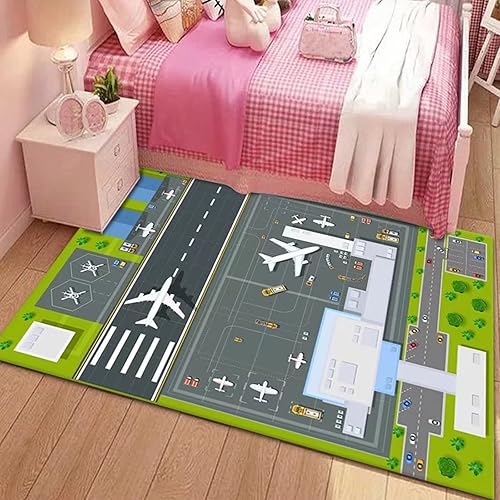Miniatura 8 de Tapete grande de juego para el aeropuerto para jugar con autos pequeños, alfombra educativa de tráfico por carretera, divertida alfombra para
