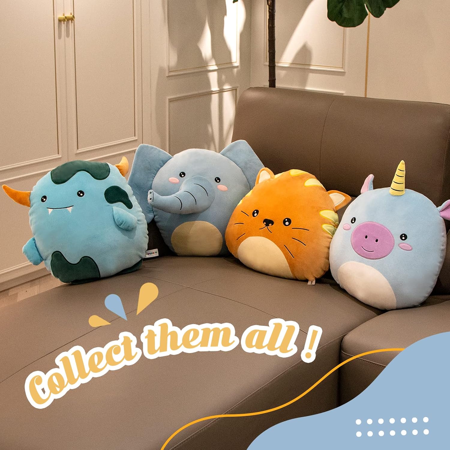 15‘’ Cute Monster Stuffed Animal Plush Pillow Super Soft Sofa Cushion Stretchy Plushy Toy Decors Birthday Valentines Gifts