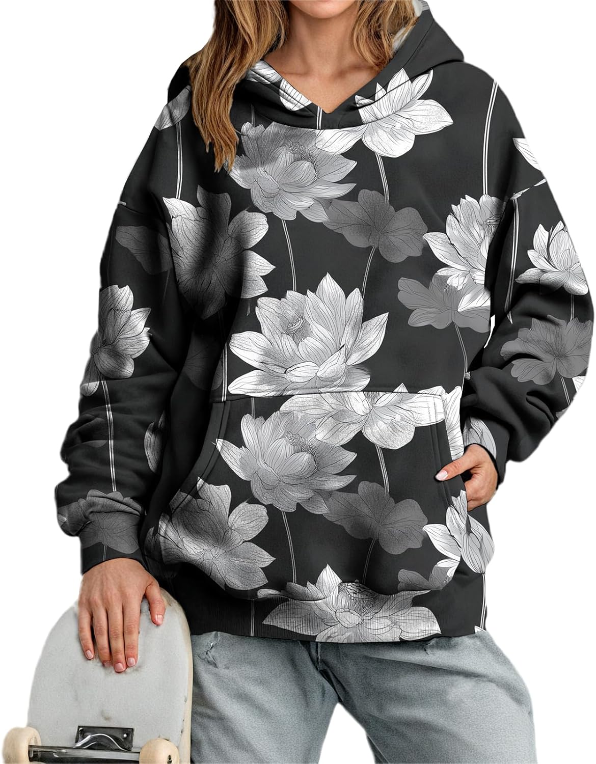 Trendy Hoodies for Women Oversized Causal Pullover Sweatshirt Girls Winter Hooded Tops with Pocket