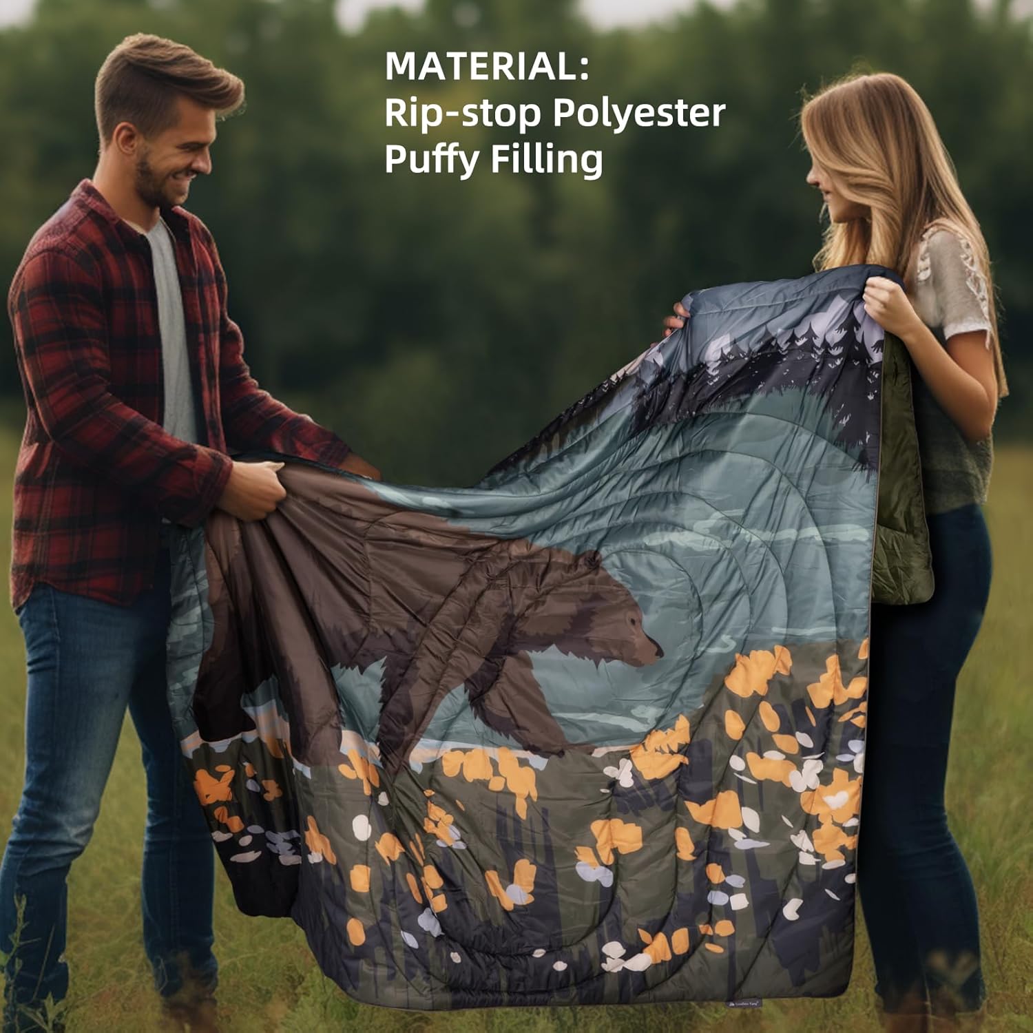 Camping Blanket Puffy - Outdoor Stadium Blanket Wearable, Lightweight, Packable, Machine Washable Camping Quilt for Traveling, Picnic, Beach, Party 78"x 56" (Haze Blue)