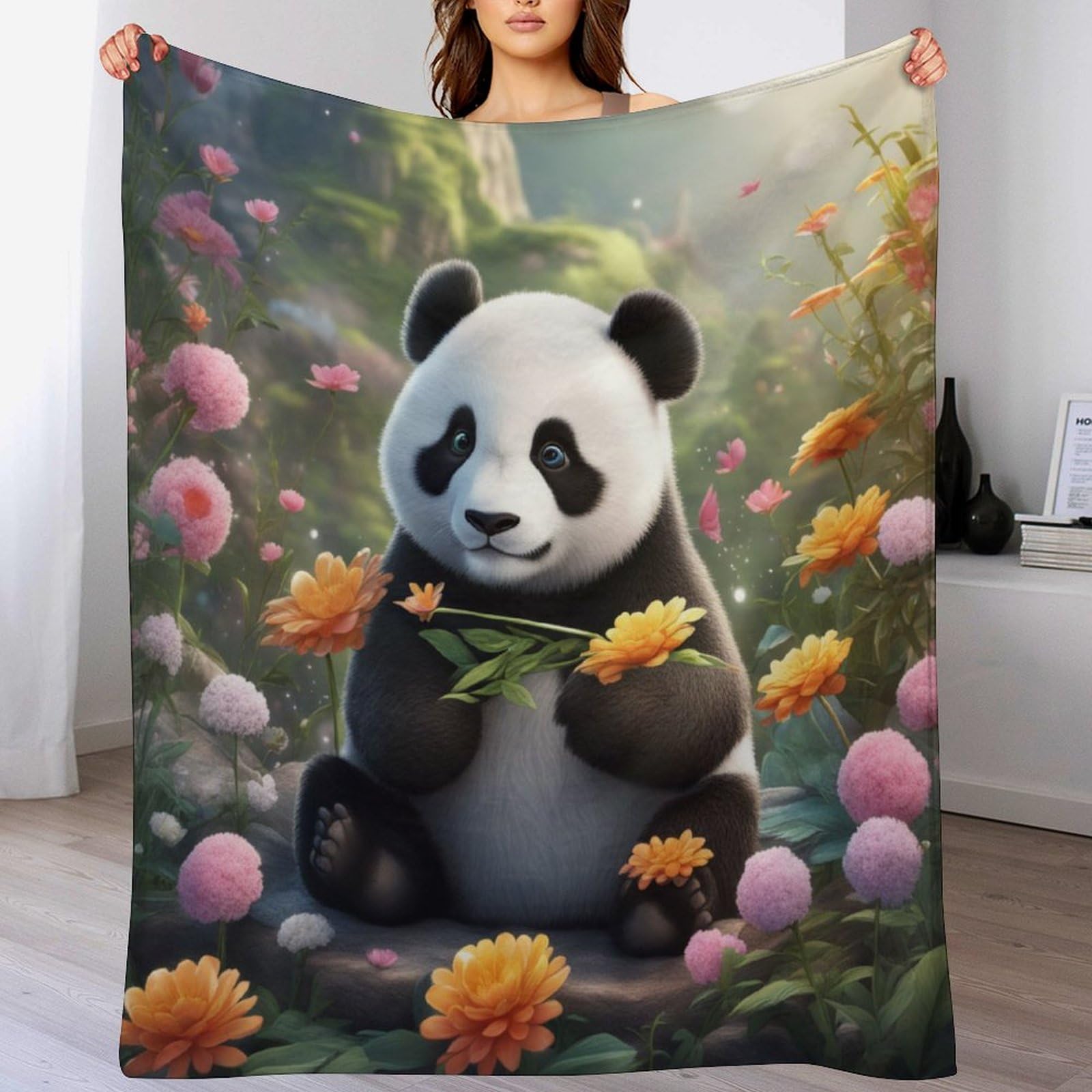 Couverture panda anti-froid facile à laver pour canapé et frissons