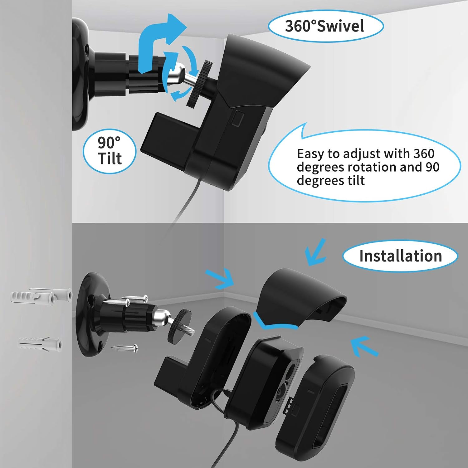 Blink XT2 Camera Mounts, Weatherproof Protective Cover and 360° Adjustable Wall Mount Bracket with Blink Sync Module Outlet Mount for Blink Home Security Camera System (Black, 3 Pack)