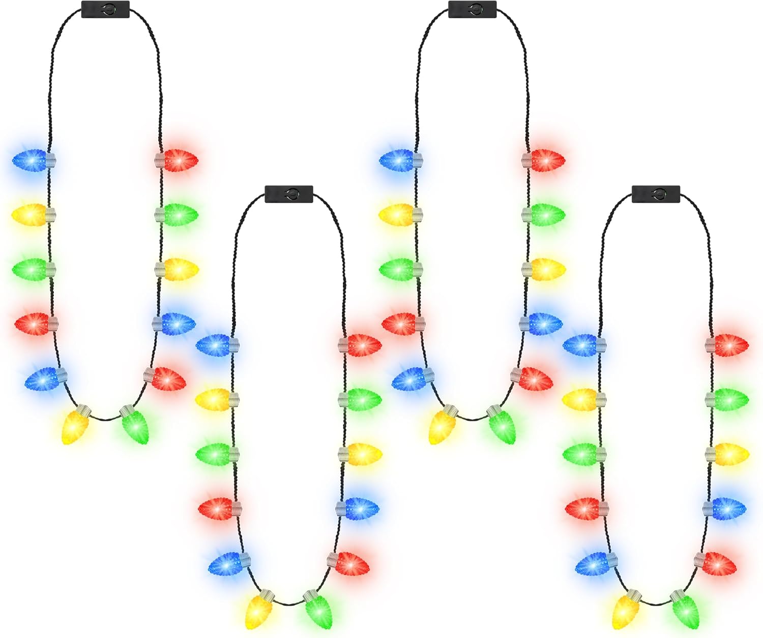 12 PCS Christmas Light Up Necklace, 3 Modes LED Light Up Xmas Necklace with 12 Glow Bulbs, Colorful Christmas Bulb Necklaces, Xmas Light Up Decor for Ugly Sweater Contest New Year Holiday Parties