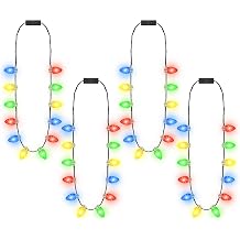 4 PCS Christmas Party Favors, 3 Modes Light Up Christmas Necklace with 12 Glow Bulbs, LED Christmas Light Necklace, Colorful Xmas Bulb Necklaces Decor for Ugly Sweater New Year Family Party Supplies