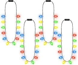 4 PCS Christmas Party Favors, 3 Modes Light Up Christmas Necklace with 12 Glow Bulbs, LED Christmas Light Necklace, Colorful Xmas Bulb Necklaces Decor for Ugly Sweater New Year Family Party Supplies