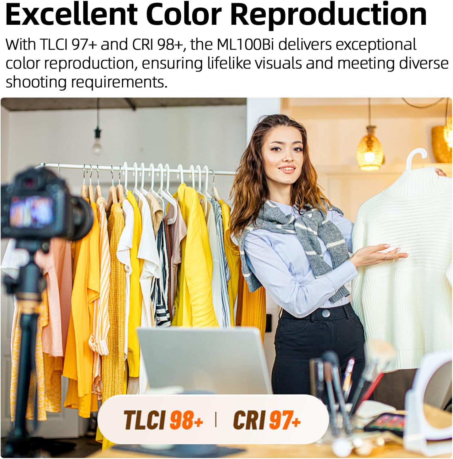 Godox ML100Bi 120W LED Video Light，CRI 97+/TLCI 98+，11 FX Lighting Effects, App Control Photo graphy Light