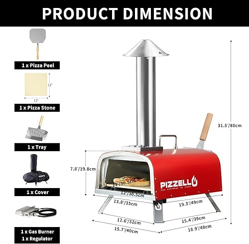 Vista 8 de PIZZELLO Horno de pizza plegable de 13 pulgadas para exteriores con quemador de gas, bandeja de madera, piedra para pizza, cáscara de pizza