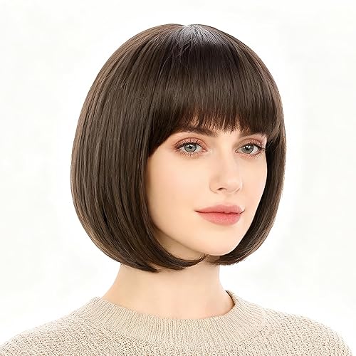 Miniatura 17 de Onedor Peluca Bob de Cabello Corto y Liso de 10 Pulgadas para Disfraz Cosplay Flapper (1001# - Blanco)