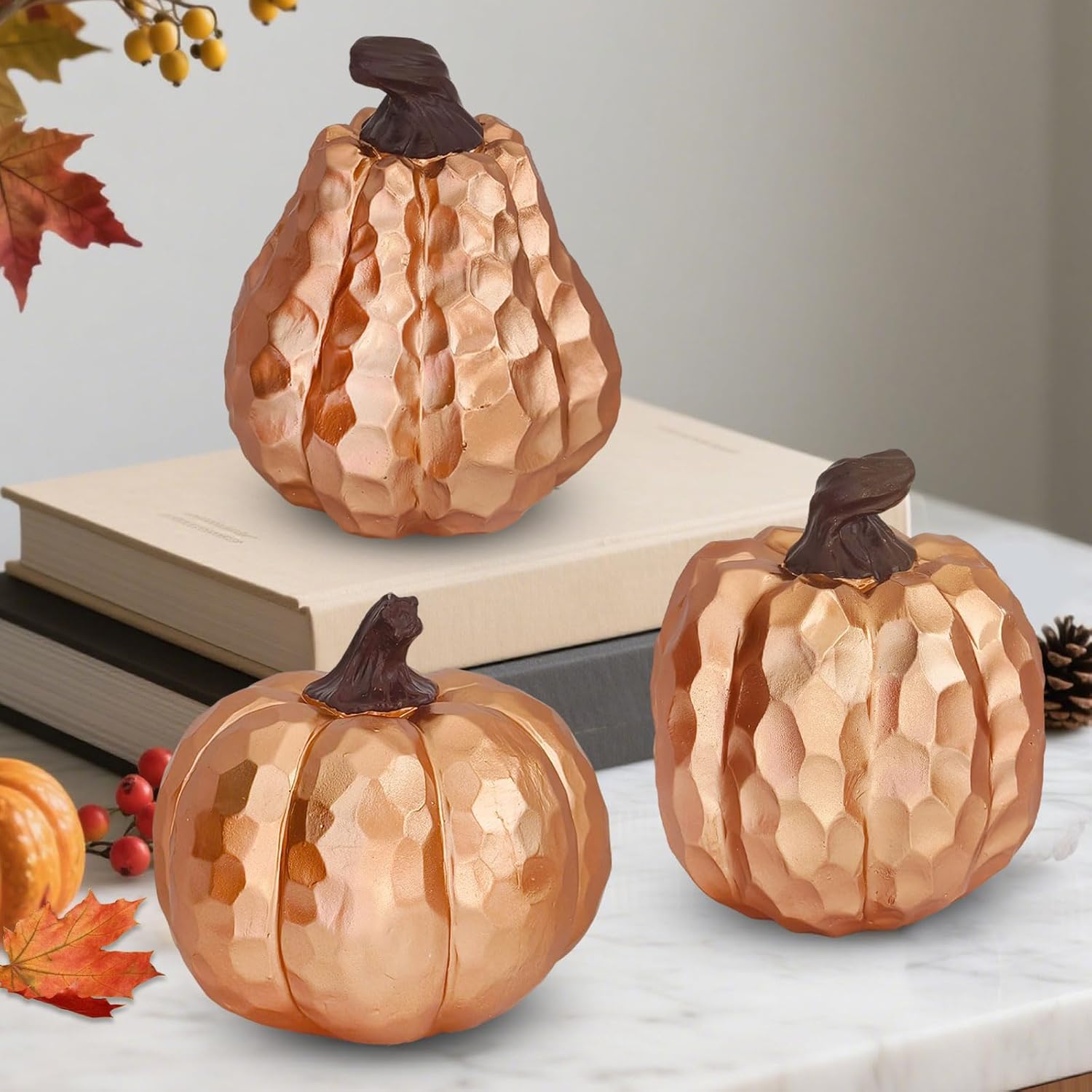 6Inch Fall Pumpkin Decor Set of 3, Resin Pumpkins Thanksgiving Table Decor, Faux Pumpkins Suitable for Fall Home Decor,Fall Table Decorations,Fall Mantel Decor