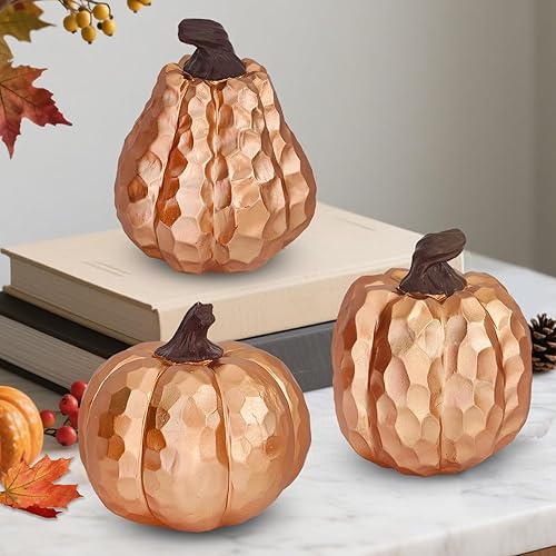 Juego de 3 decoraciones de calabaza de otoño, calabazas de resina para decoración de mesa de Acción de Gracias, calabazas sintéticas de 5.9 pulgadas