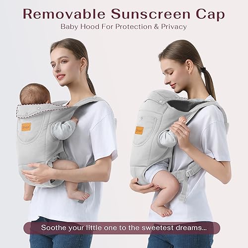 Miniatura 4 de Portabebés para recién nacidos a niños pequeños (7-30 libras), portabebés con correa ajustable para el hombro, portabebés para el pecho, gris