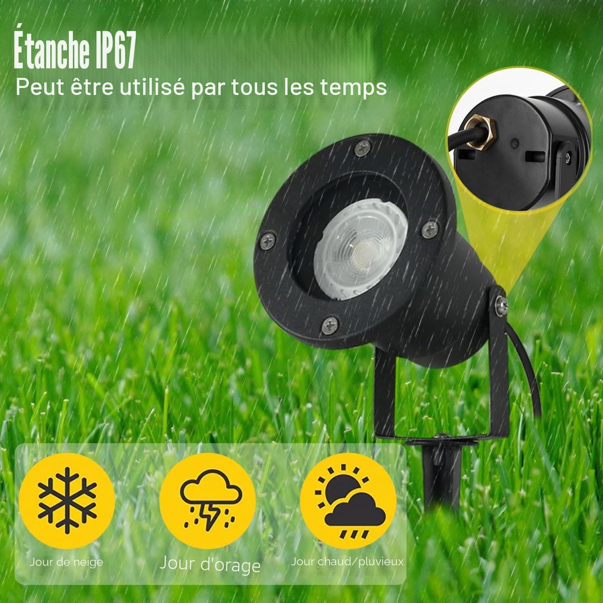 OMSEN Spot de Jardin sur Piquet GU10 7W Blanc Chaud 3000K Aluminium IP67 LED Extérieur