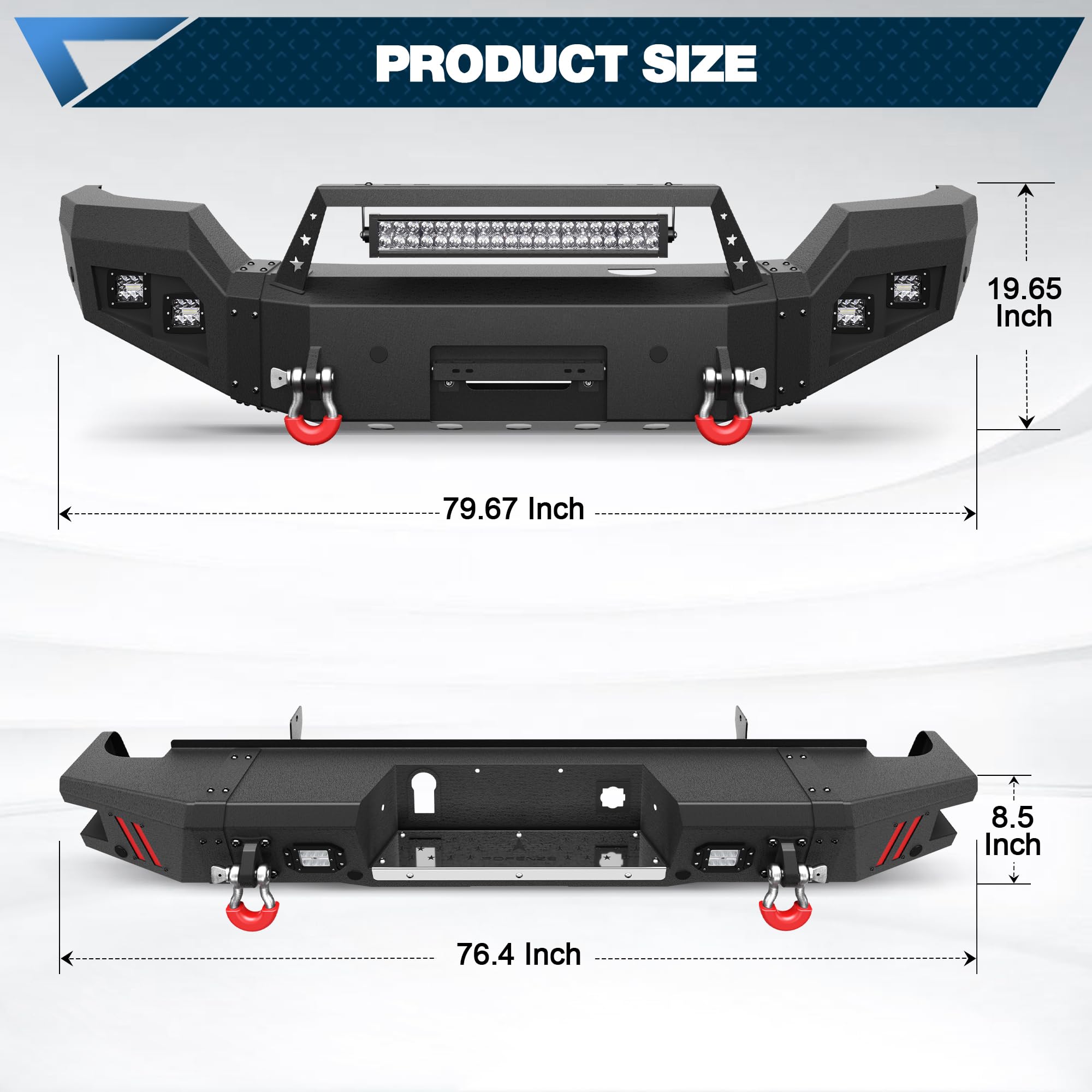 15-19 GMC Sierra Front and Rear Bumper Combo, Full Width Offroad Bumper Set for 2015-2019 GMC Sierra 2500/3500