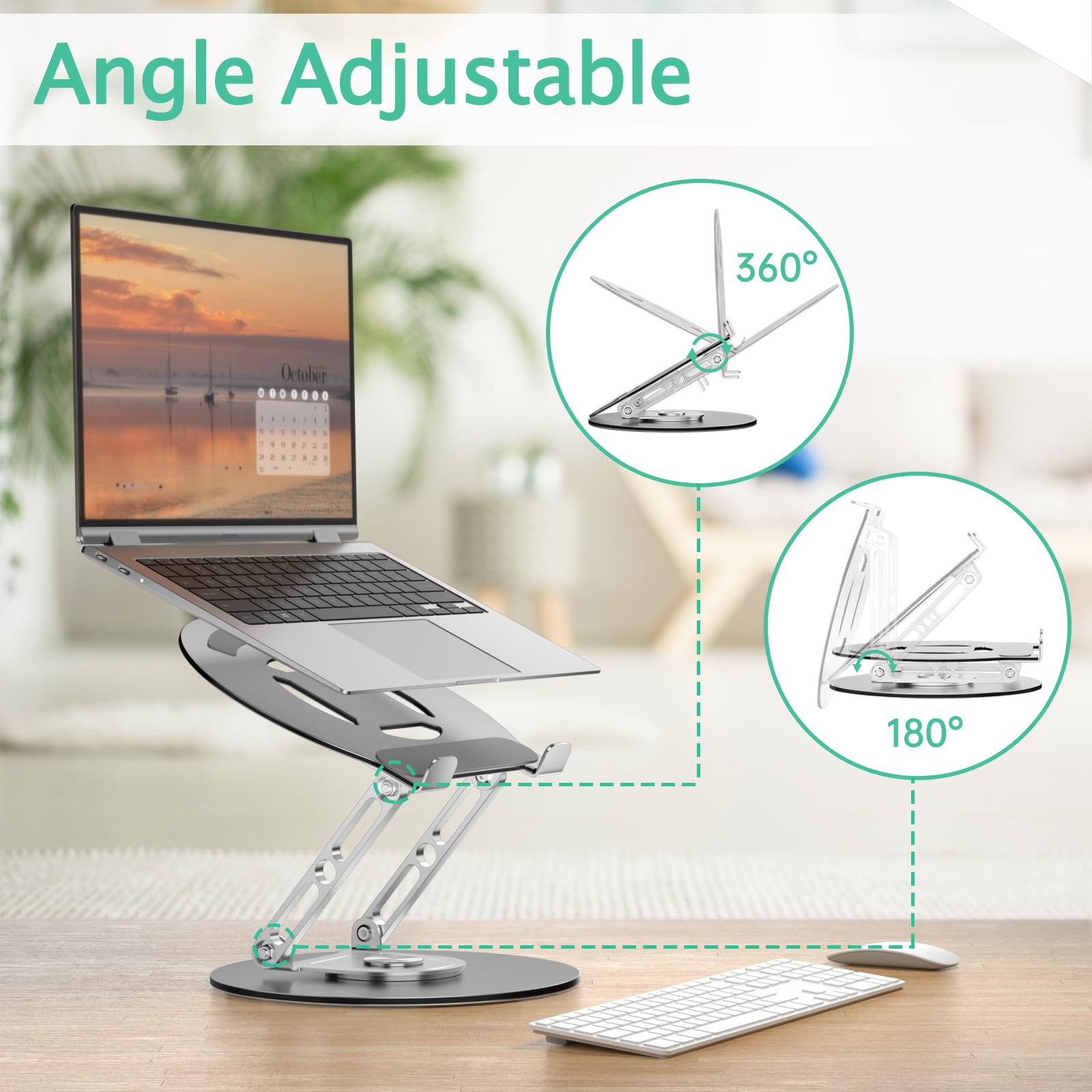 Supporto per computer portatile per scrivania regolabile con base rotante a 360 ° Supporto ergonomico per laptop per scrivania pieghevole e portatile per computer adatto a MacBook Pro Air