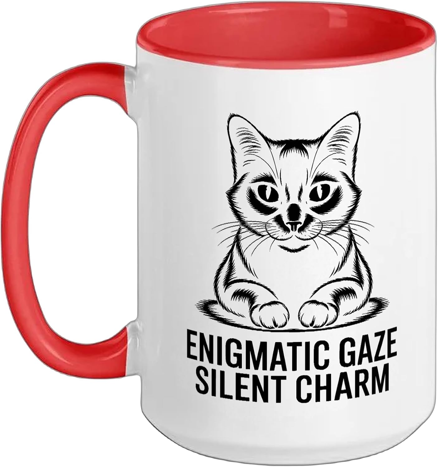 Enigmatic Gaze Silent Charm Cat Lover Feline Pet Meow Cats Ceramic Mug, Red/White, 15oz