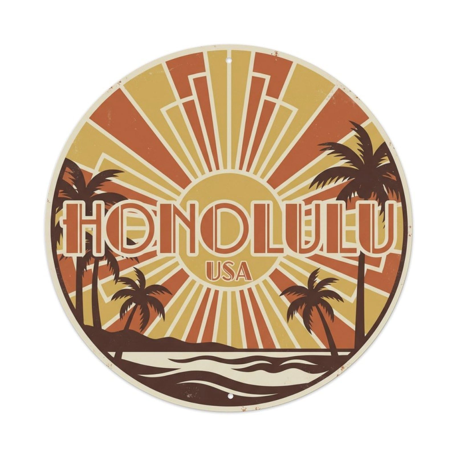 Vintage Travel Honolulu Hawaii Sunshine Vintage Metal Tin Sign Plaque Wall Decor for Cafe, Club Bar, Office, Garden Metal Poster 8x8Inch