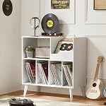 LELELINKY Large Record Player Stand, Turntable Stand with Storage, Vinyl Record Holder with Display Area, Record Player Table Holds Up to 300 Albums, Record Stand for Music Room Living Room-White
