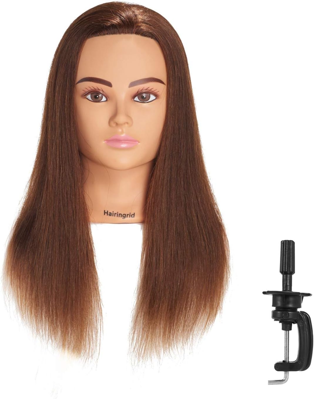 Hairingrid Mannequin Head 20"-22" 100% Human Hair Hairdresser Cosmetology Mannequin Manikin Training Head Hair and Free Clamp Holder (1906LB0414)
