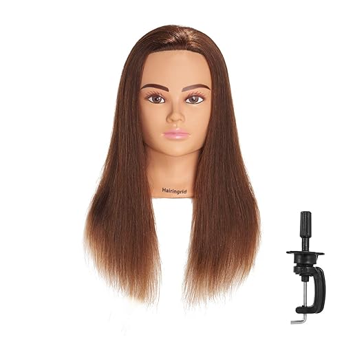 Hairingrid Cabeza de maniquí de 20 a 22 pulgadas, 100% cabello humano, peluquero, cosmetología, maniquí, cabeza de entrenamiento, cabello y soporte