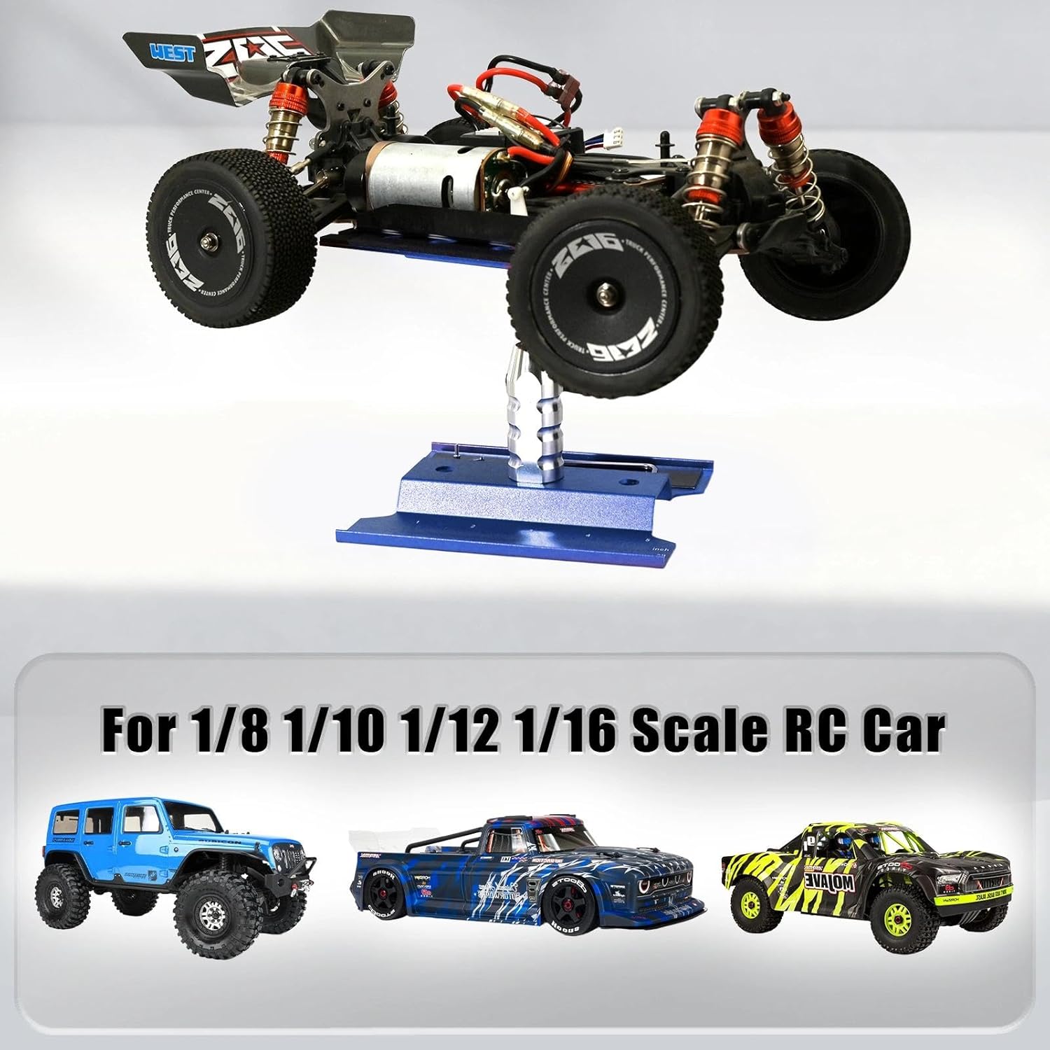 Rc Car Stand with Lit Lower Adjustable & 360'Rotatable, Rc Stand Repair Station with Shock Holder for TraxxasTRX4 Arrma Losi Axial Hsp Hbx Mix Wltoys, Wrenching On 1/8 1/10 1/12 1/14 Rc Rig Blue