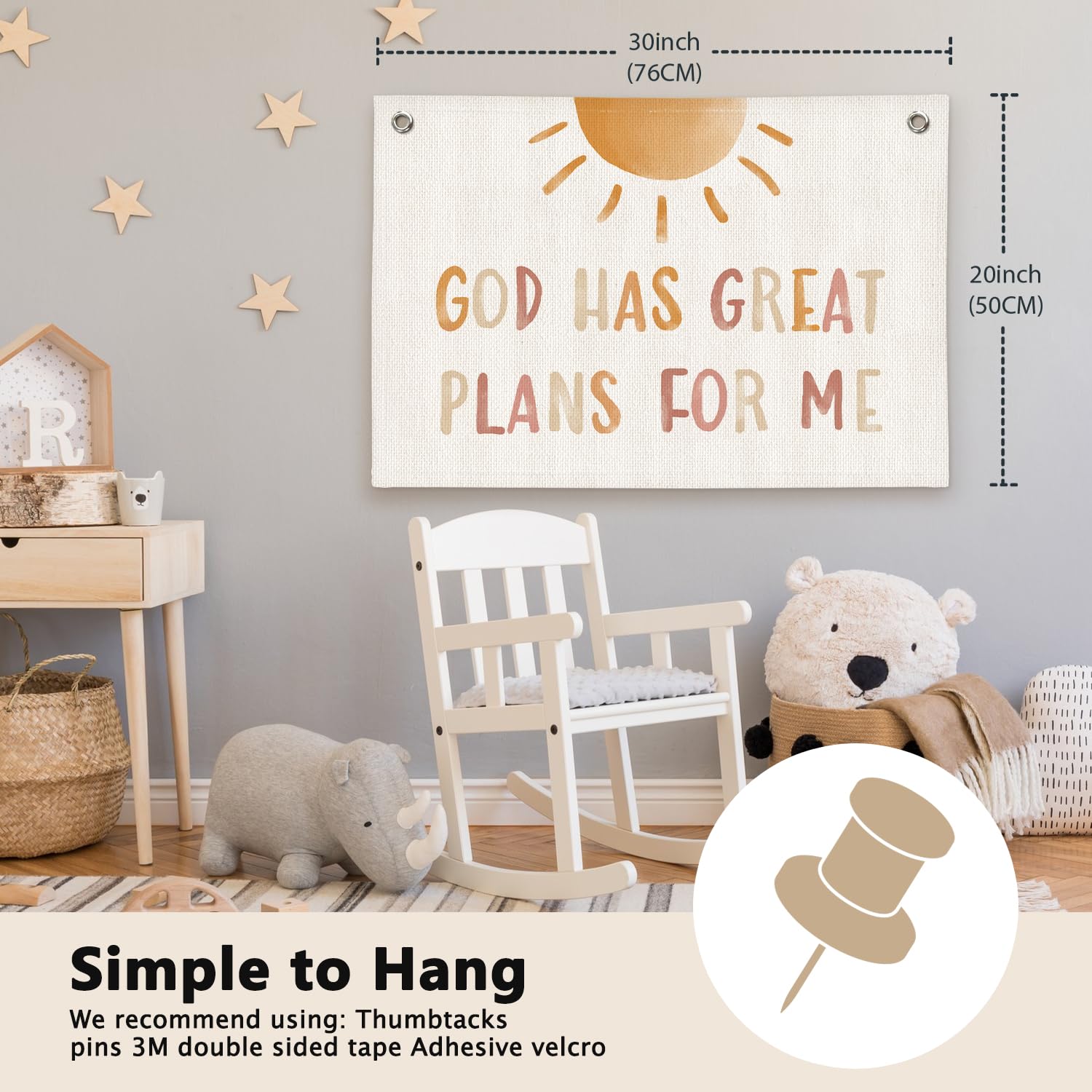 ETVISO Christian Bible Verse Boho Sunshine Nursery Room Decor - Linen Banner Wall Hanging Canvas Banner Flag Decor for Kids Nursery Toddler Bedroom Playroom