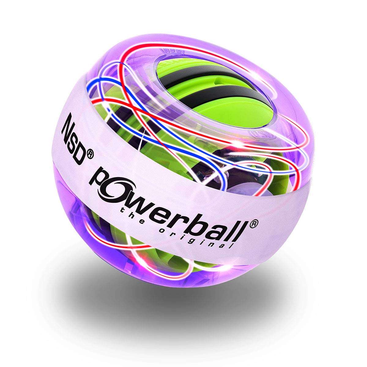 Powerball Autostart Multilight Max - Attrezzatura da allenamento giroscopica con effetto luminoso blu e rosso con meccanismo di carica e tachimetro, trasparente viola