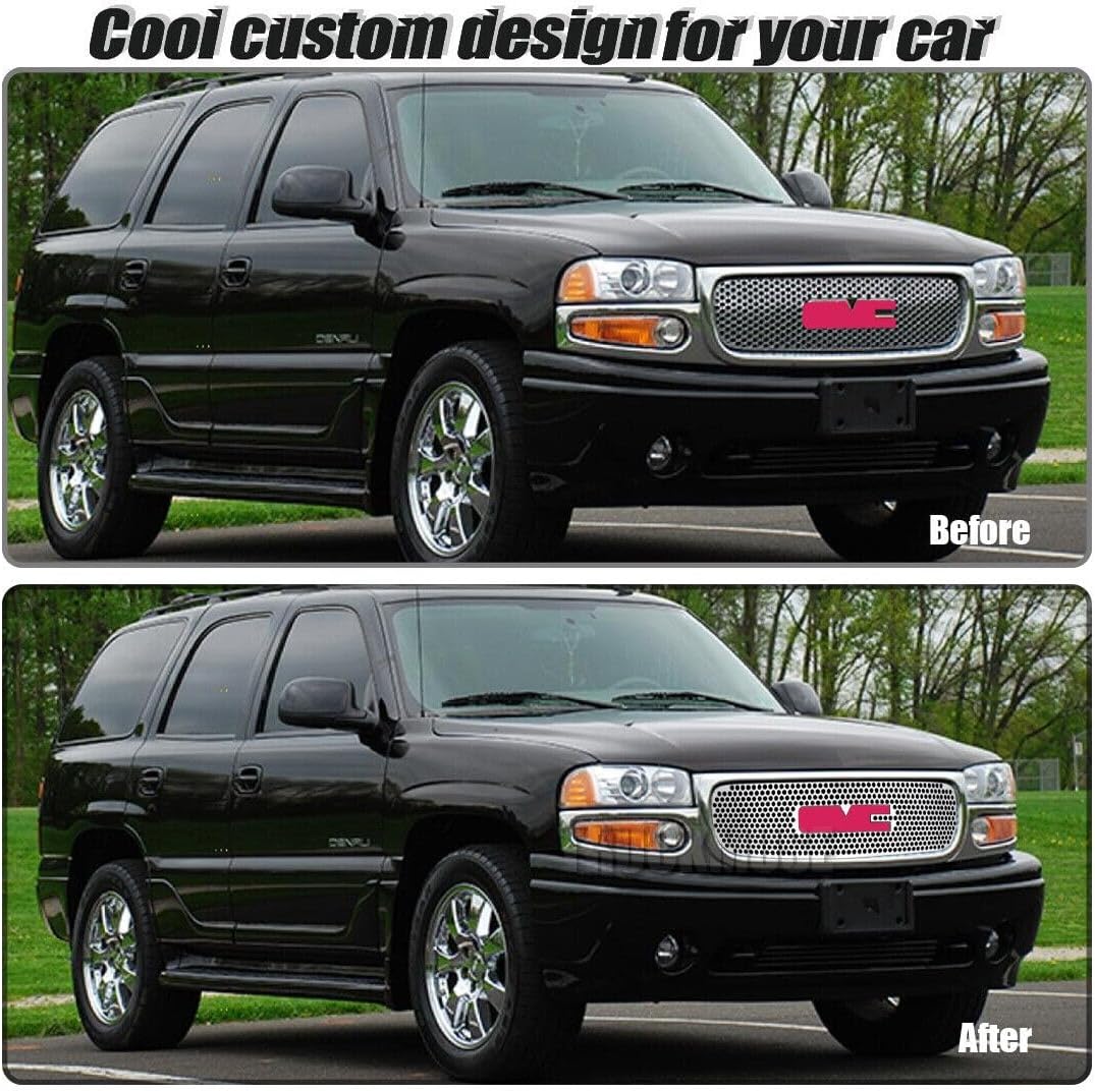 MYXAUTO Stainless Steel Round Hole Grille Insert Fits 1999-2002 GMC Sierra 1500/2500/2001-2006 GMC Yukon Upper Silver Truck, SUV Grille