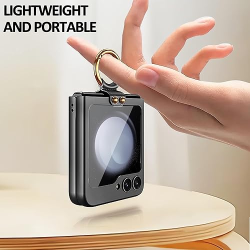 Miniatura 2 de Funda para Samsung Galaxy Z Flip 5 con soporte de anillo, anticaídas, a prueba de golpes, con protector de pantalla (negro)
