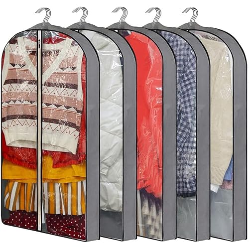 40" Clear Garment Bags for Hanging Clothes, 5 PCs Garment Bags for Storage, Hanging Clothes Storage, Suit Bag for Closet Storage and Travel
