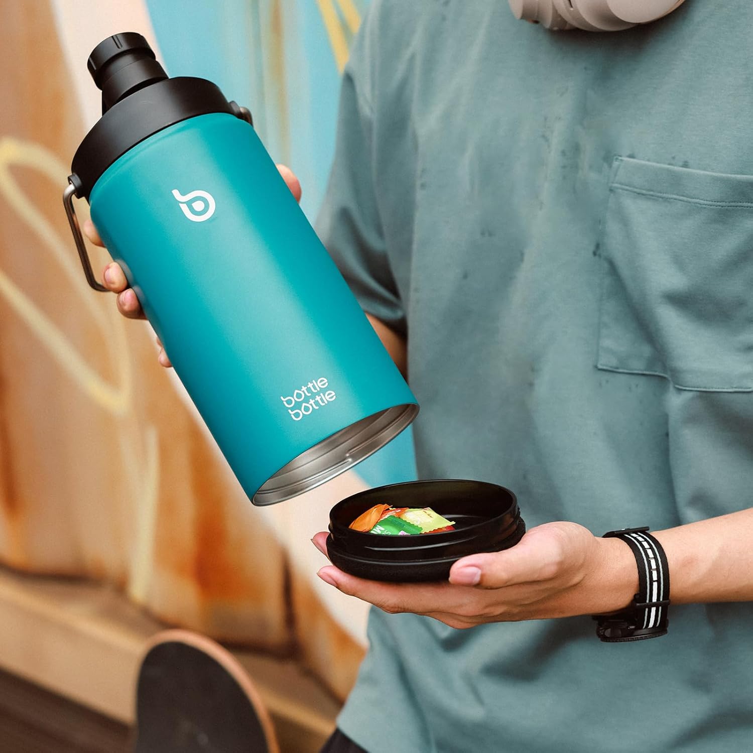 BOTTLE BOTTLE Insulated Water Bottle 64 oz with Straw and Dual-use Lid Half Gallon Water Jug Vacuum Stainless Steel for Workout and Sports Insulated Beer Growler with Handle Lake blue - Image 2