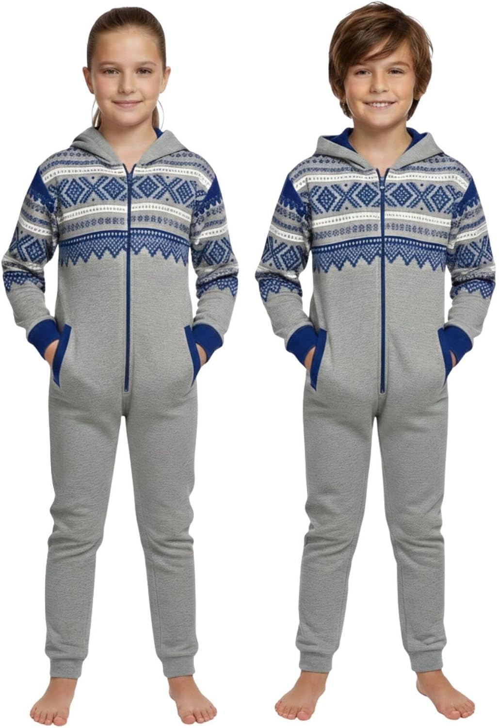 A2Z 4 Kids Girls Boys Jumpsuit Aztec Snowflake - Aztec Onesie 001 Grey & Royal 5-6