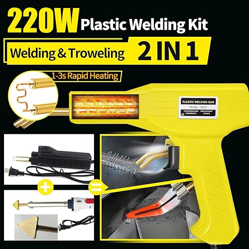 220W Saldatore per Plastica,2-in-1 Saldatrice Plastica, Kit Riparazione Paraurti Auto con 800pz 6 Tipi Graffette, 64 Bacchette di Saldatura e 2 spatola,Saldatura Plastica per Riparazione Paraurti Auto - 2