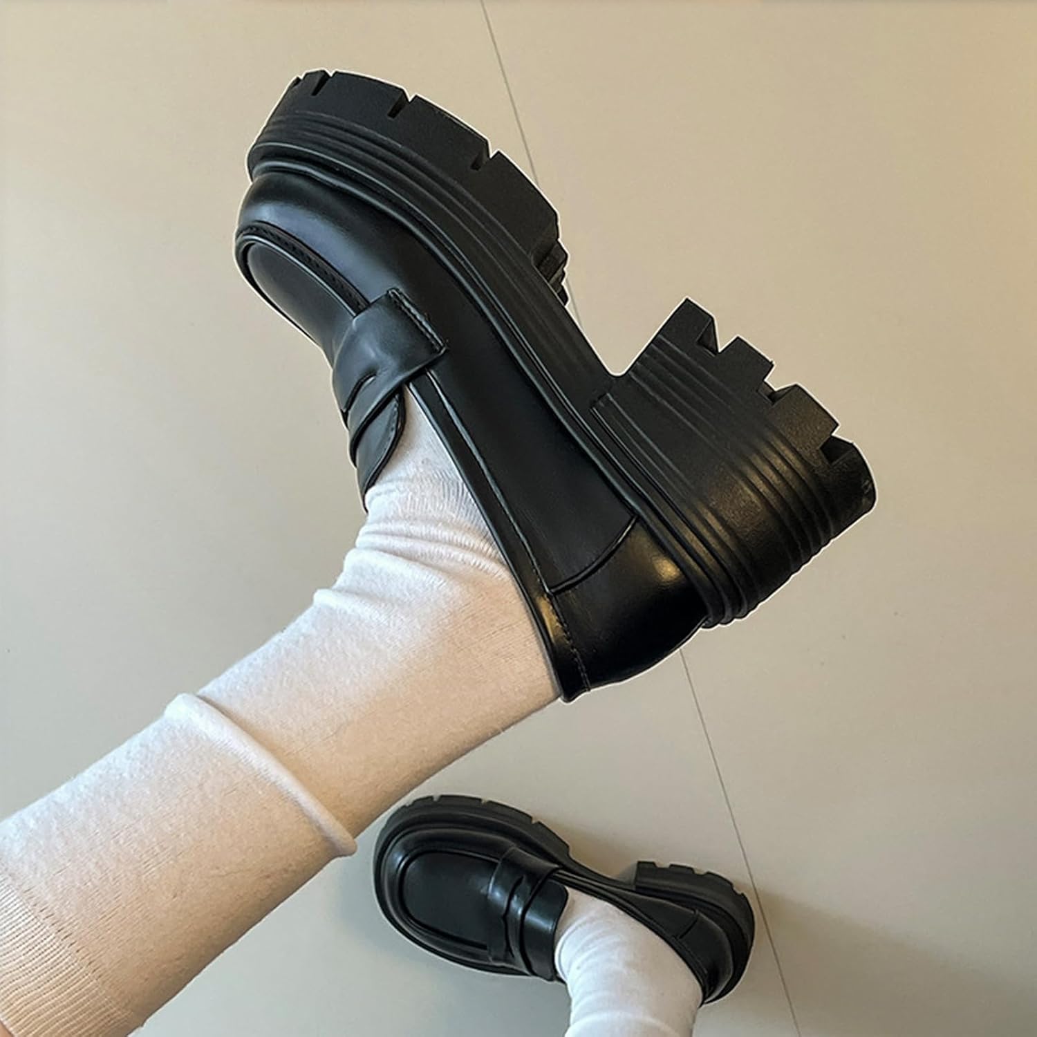 Women's Patent Leather Platform Slip-On Loafers Fashion Soft Leather Non-Slip Lug Sole Chunky Heel Penny Loafers Comfortable Office Dressy Work Shoes - Image 6