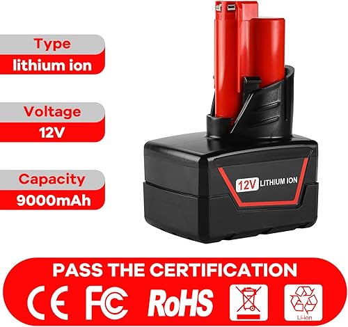 Miniatura 3 de energup Milwaukee m12 Batería de repuesto de 12V 9.0Ah 48-11-2460 48-11-2440 48-11-2411 48-11-2410 para baterías de litio 9.0Ah 48-11-2450 m12