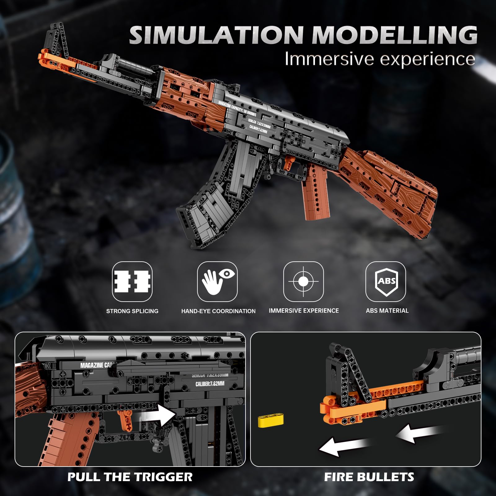Reobrix Maqueta AK-47 para Adultos, Modelo de Fusil de Asalto en Bloques1:1